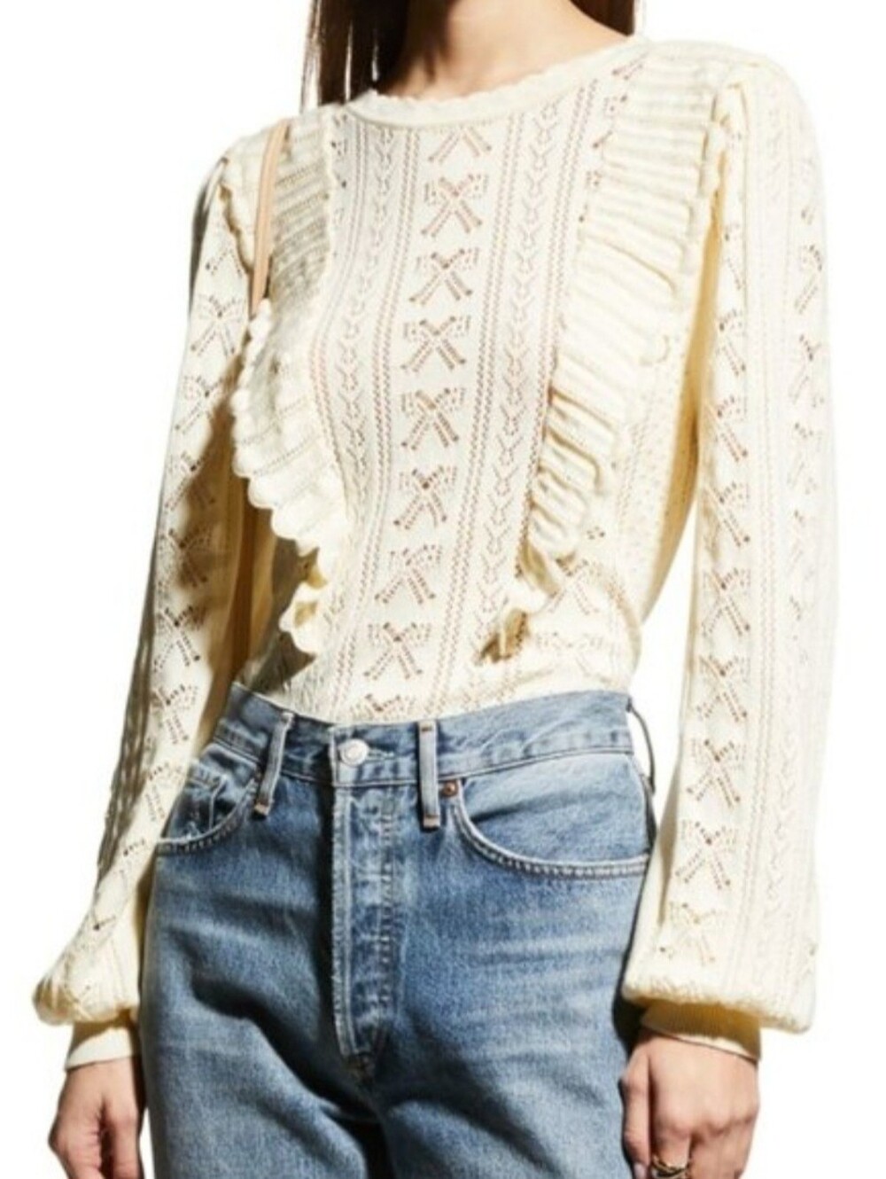 LoveShackFancy Ancora Cotton Pointelle-Knit Ruffle Sweater